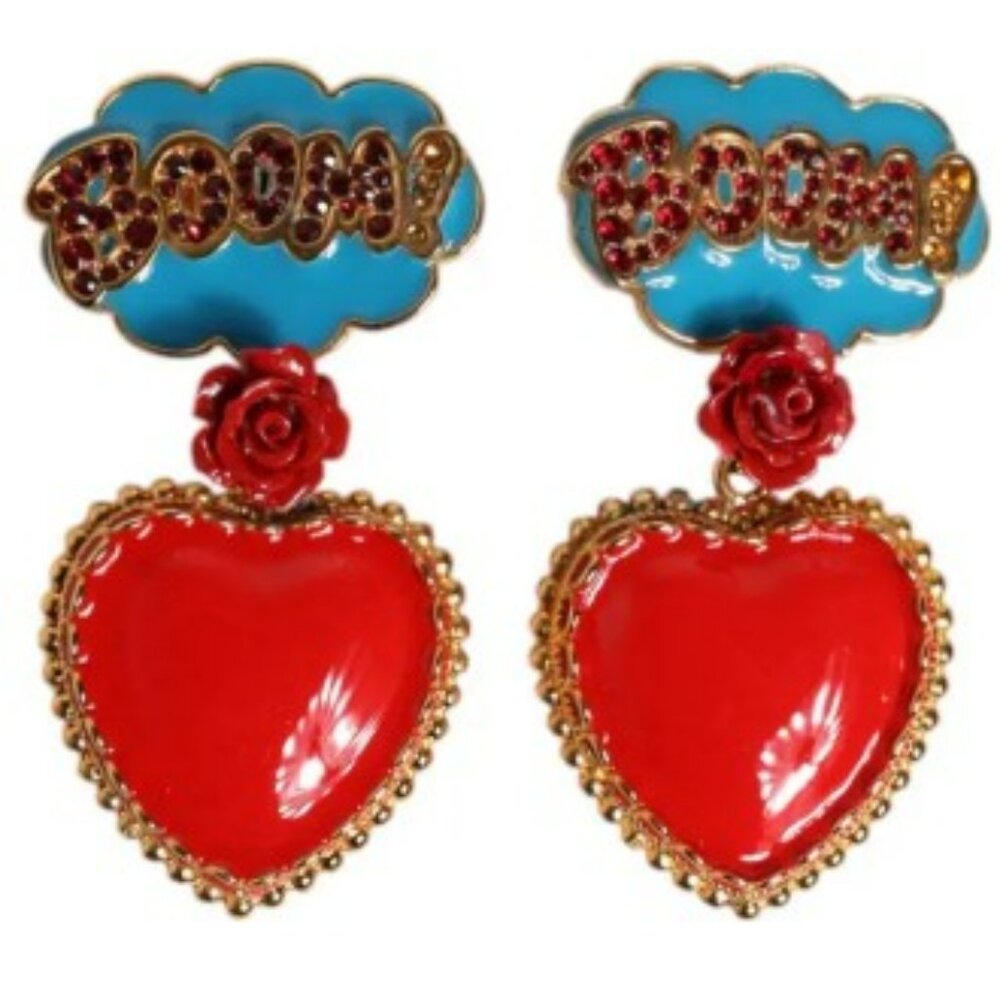 D&G Gold Heart BOOM Cartoon Crystal Clip-On Earrings